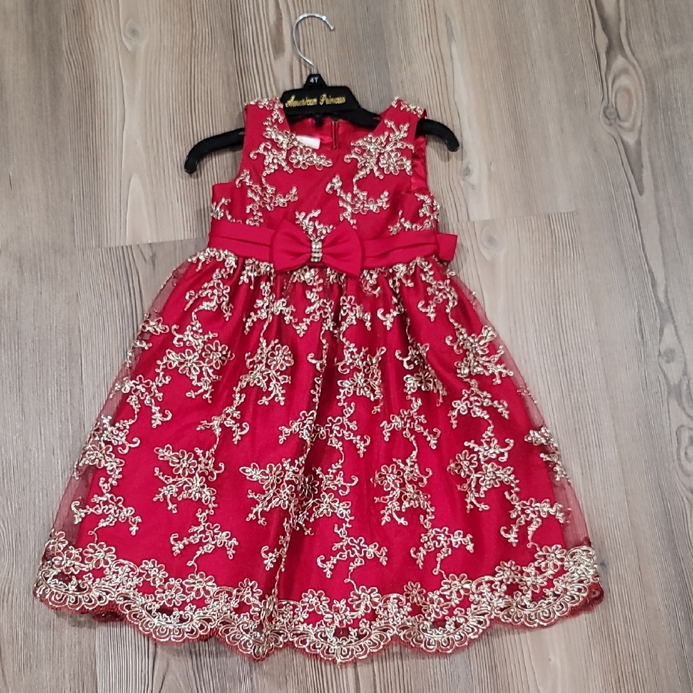 American Princess Red and Gold Embroidered Dress